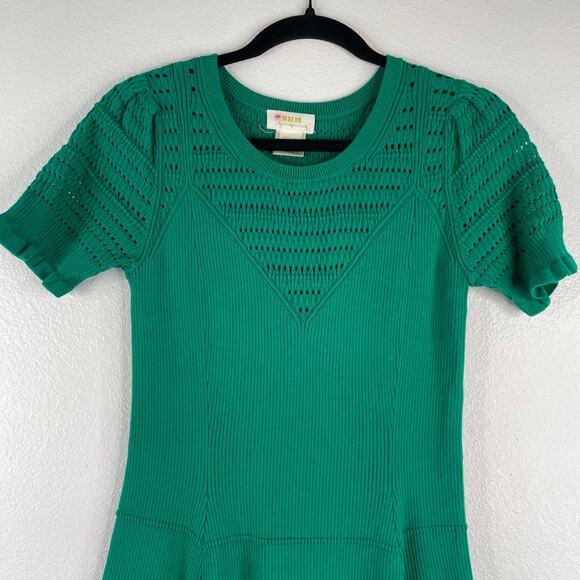 Maeve By Anthropologie Kelly Green Knit Fitted Retro Dress size Medium - Picture 4 of 12